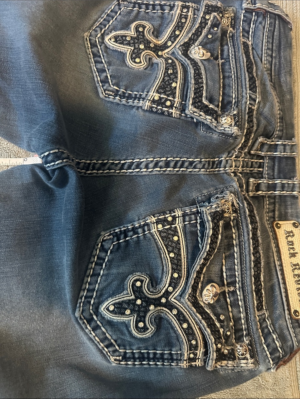 Rock Revival Dark Blue Gemini Skinny Jeans with White Stitching